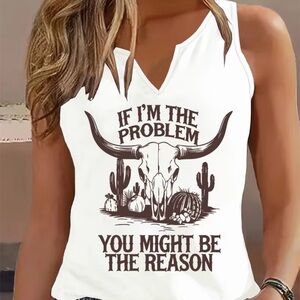 Women's White Graphic Tank Top